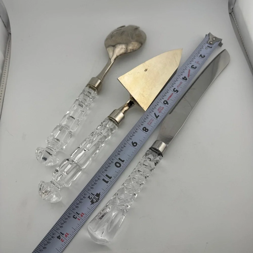 Gorham Serving Set Silver Tone Crystal Handle Cake‎ Server Fork Knife